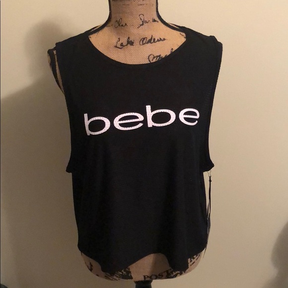 bebe Black Mesh Workout Tank - Picture 3 of 4